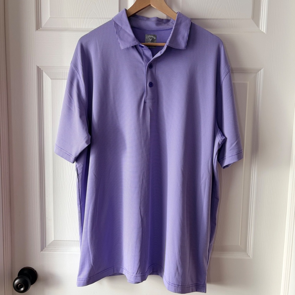 Callaway Mens Opti-Dri Micro Striped Golf Polo Shirt Purple XL Short Sleeve